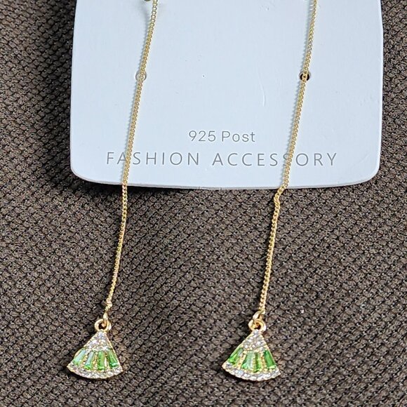 NWT Etsy Green/Gold Crystal Japanese Fan Earrings - Picture 7 of 16